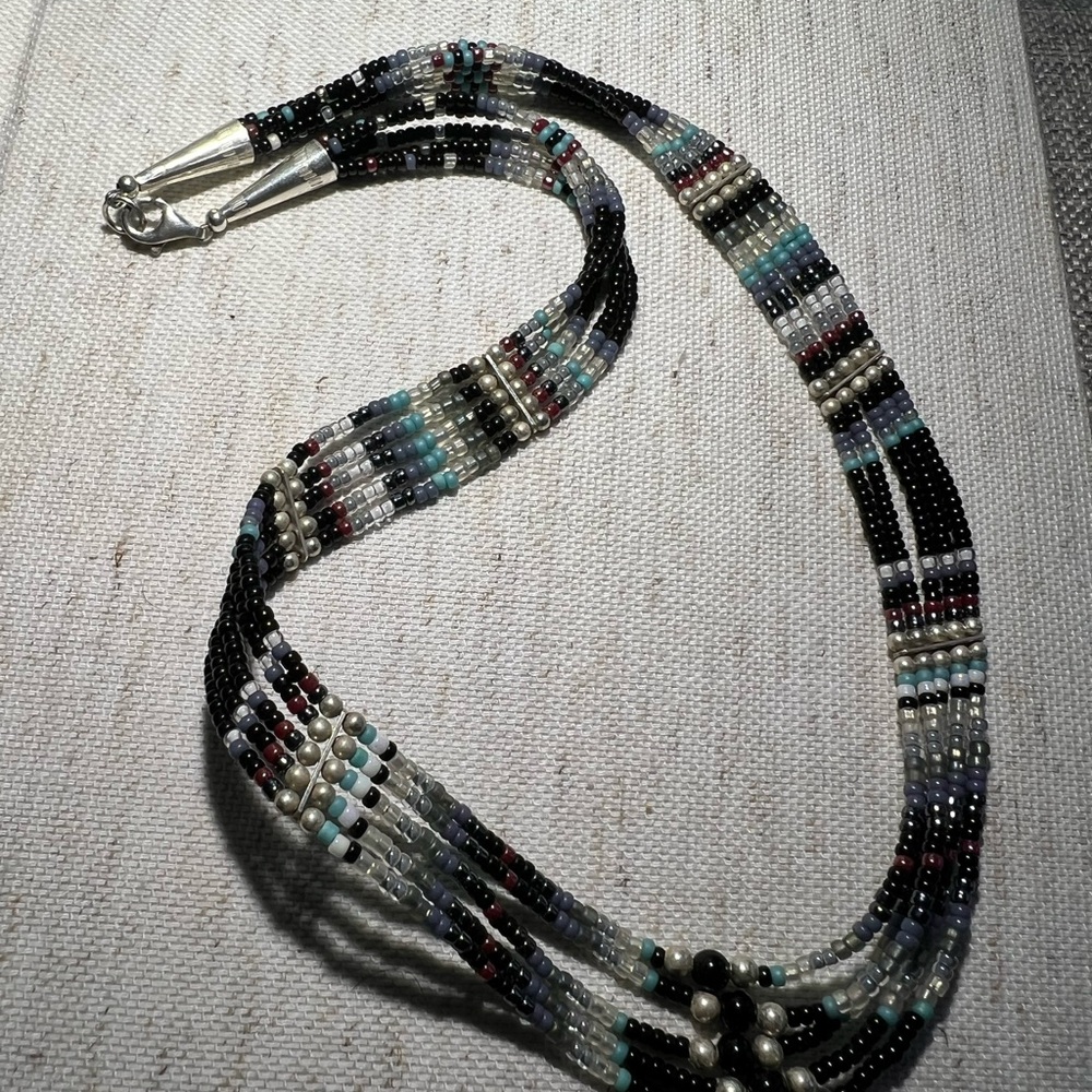 Vintage Multicolor Sterling Silver Beaded Necklace